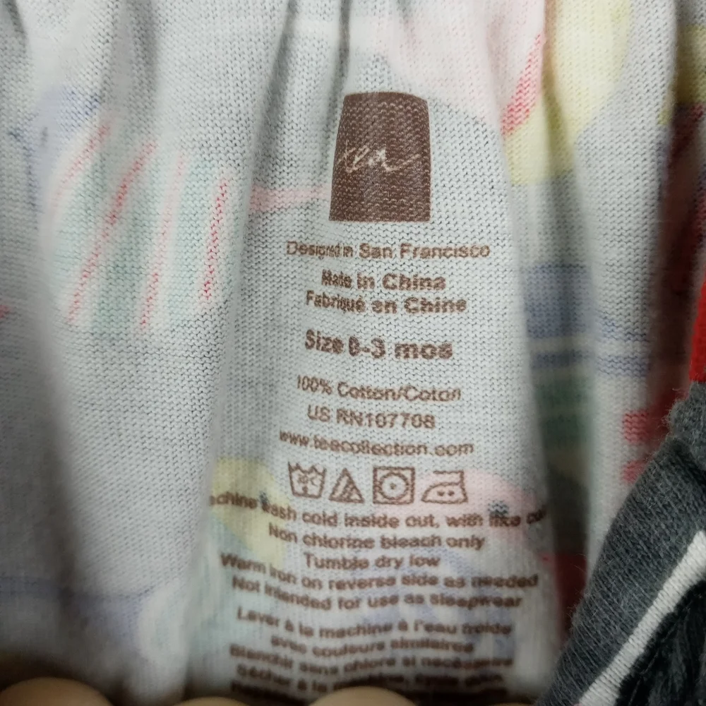 Tea Collection girls 0-3 mos gray with colorful bird design pant romper long